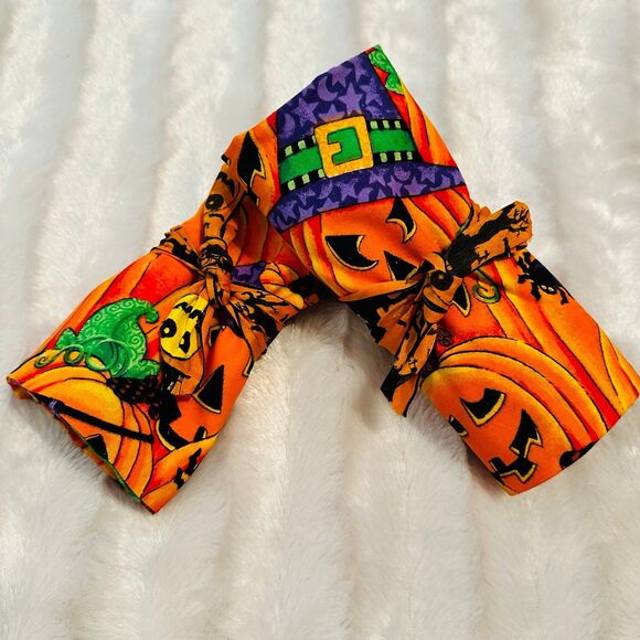 Handmade Halloween Candy Tote bags w/ties Jack O Lantern Pumpkins in Witch Hats - Picture 6 of 6